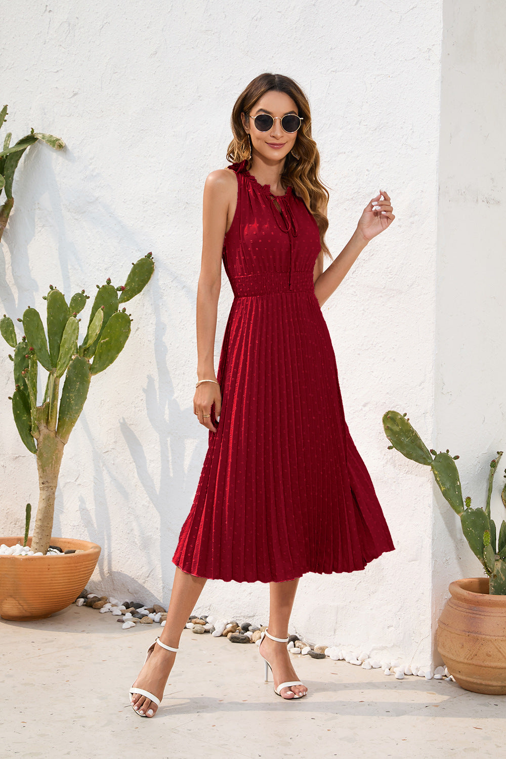Roxanne - Damen Plisseekleid ärmellos mit Neckholder