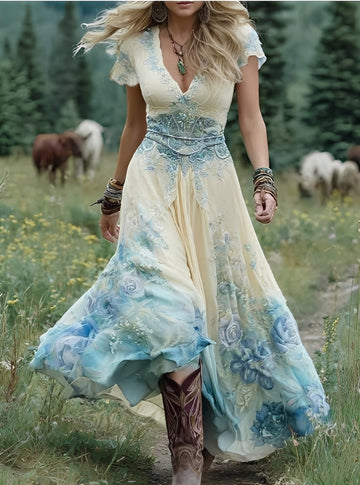 Erica - Elegantes langes Kleid mit floralem Muster für Frauen
