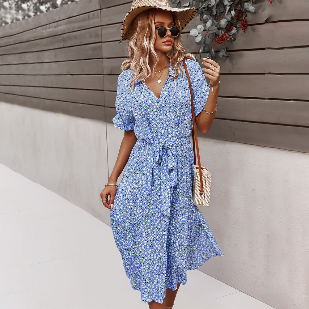 Georgina - Elegantes Kleid mit Gürtel und Blumendesign für Damen
