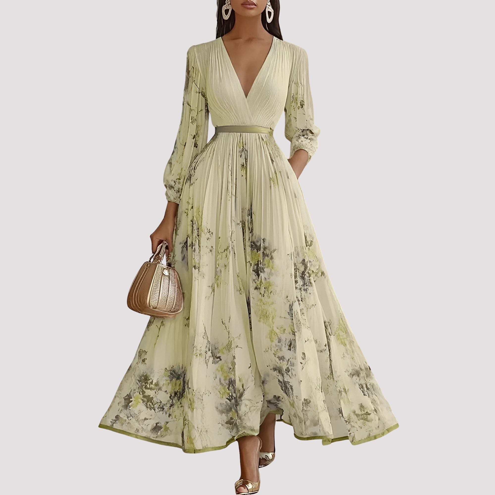 Leah - Midikleid mit Blumenmuster und langen Ärmeln