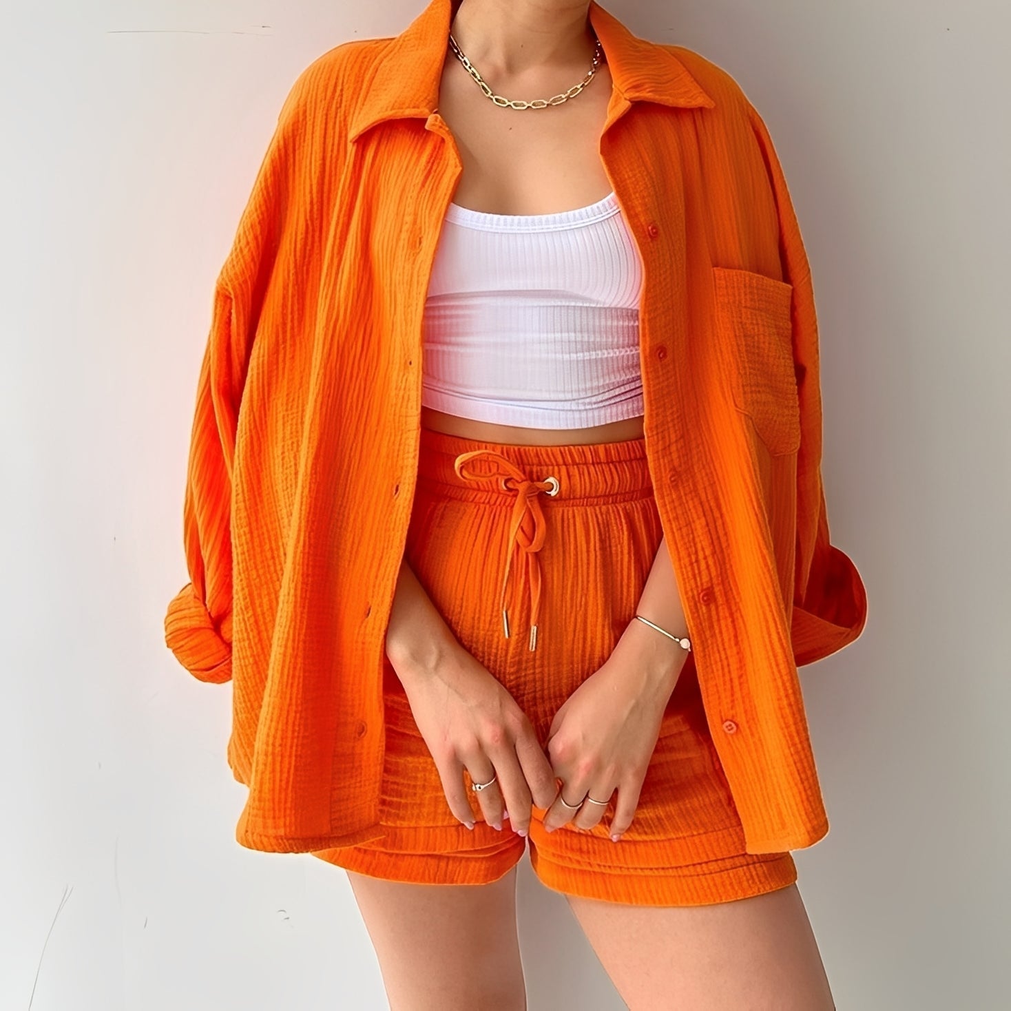 Julia - Lässiges Set mit Reverskragen und hoher Taille für Damen