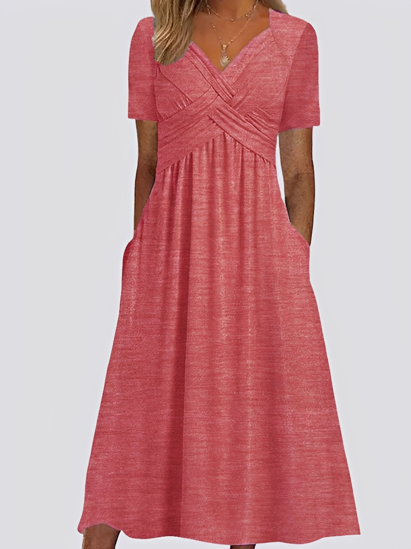 Salma - Lockeres Damen-Midikleid mit femininem Flair und kurzen Ärmeln