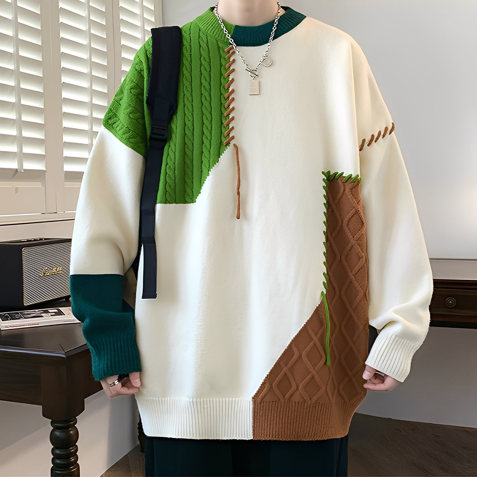 Curtis - Modischer Herrenpullover aus Fleece mit Farbblock-Design