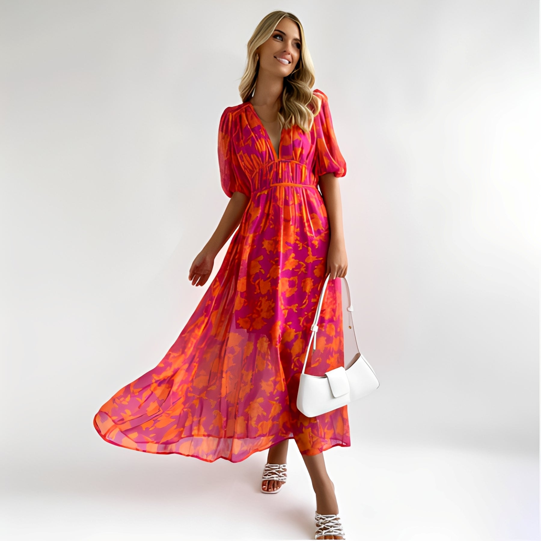 Louisa - Blumenmuster, komfortables Midikleid