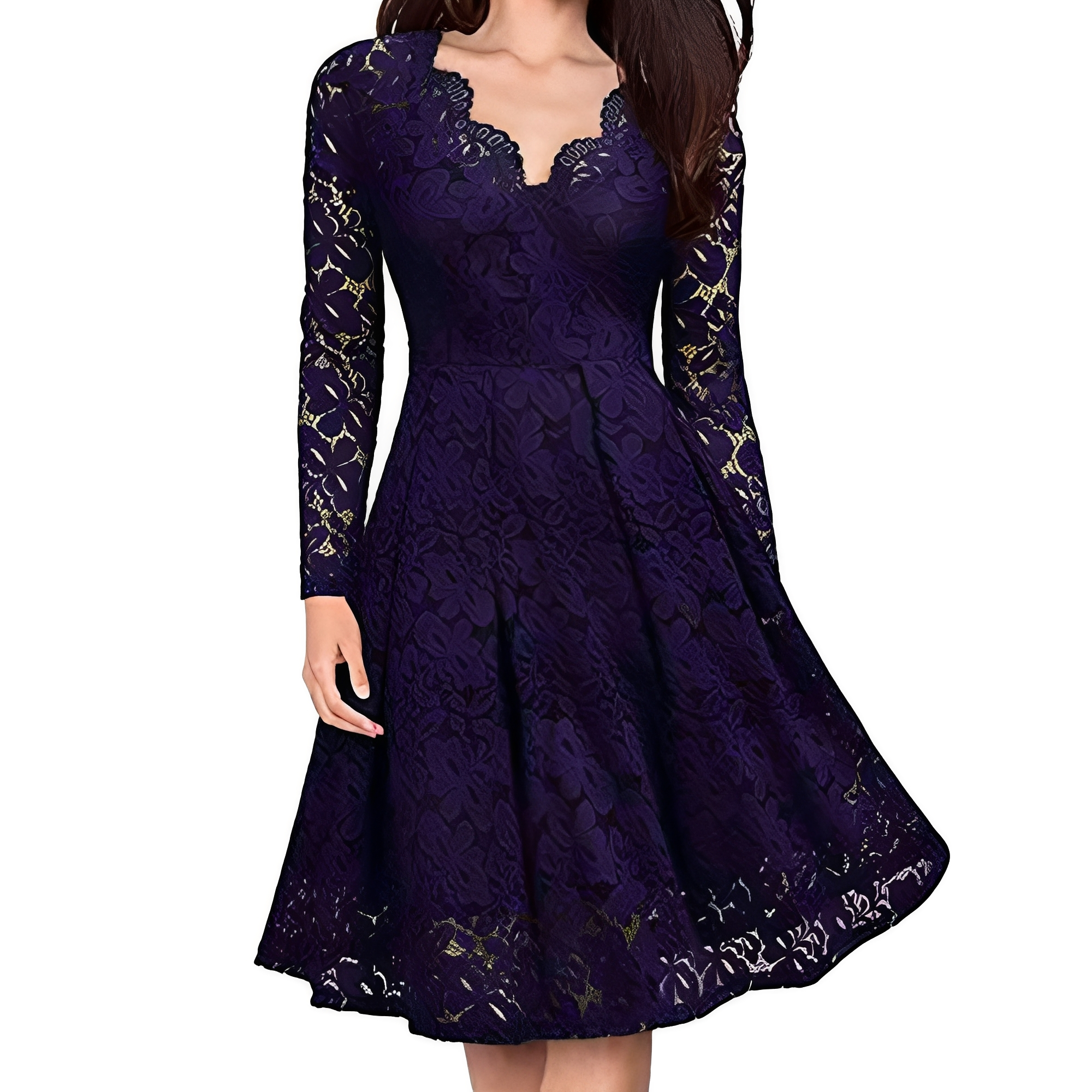 Leonie - Klassisches Damenkleid mit langen Ärmeln und V-Ausschnitt