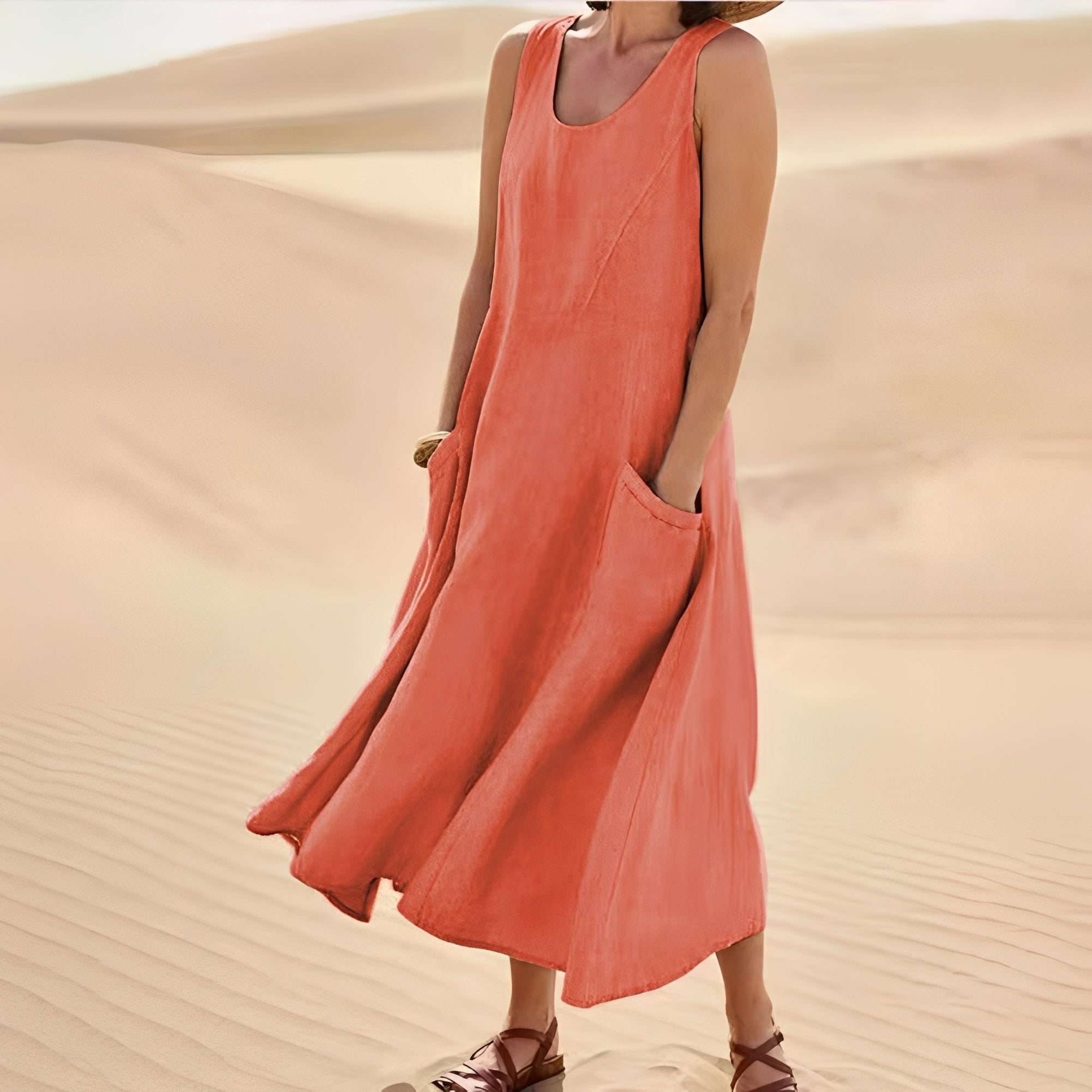Connie - Lässiges ärmelloses Damenkleid mit Taschen