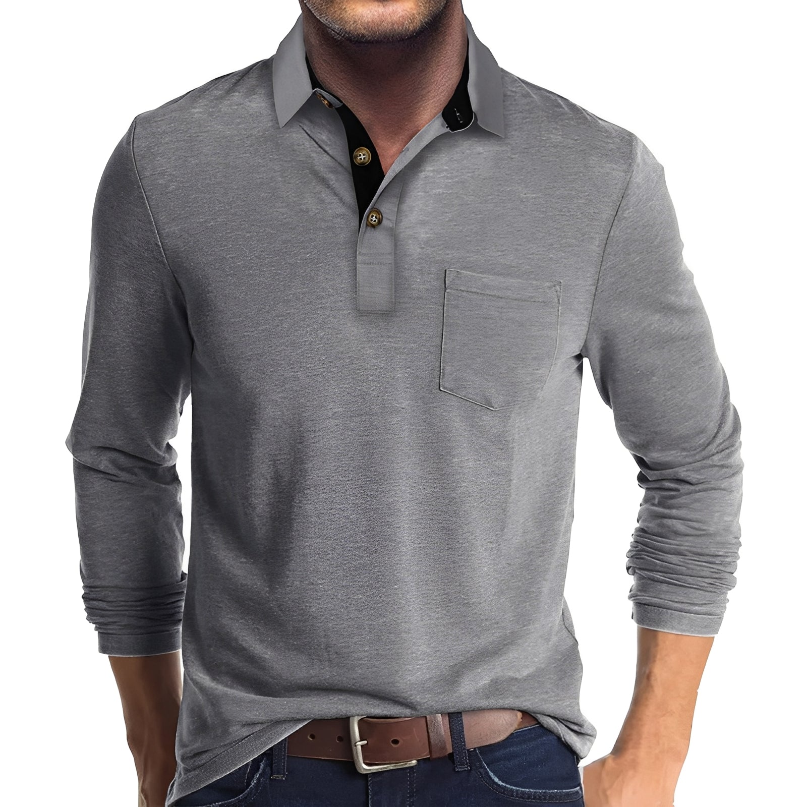 Marty - Locker geschnittenes Langarm-Poloshirt für Herren