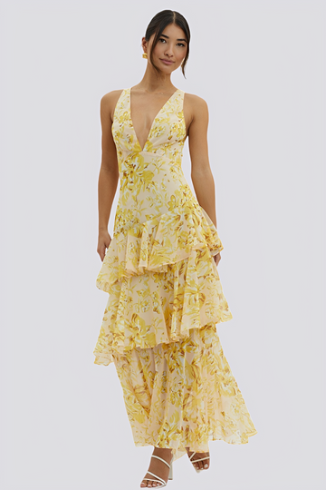 Hazel - Damen Maxikleid mit Blumenmuster und offenem Rücken