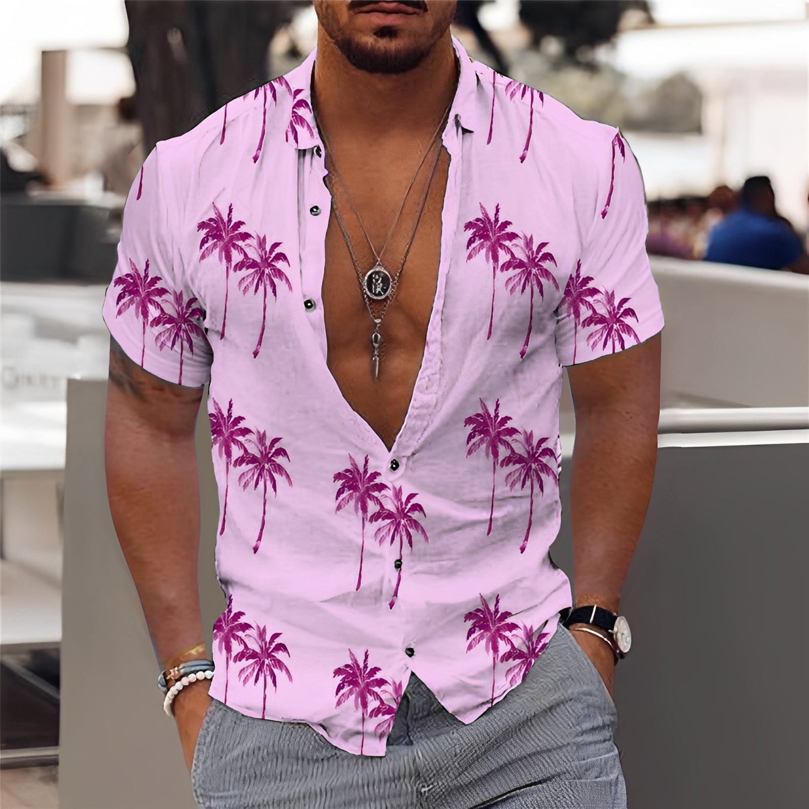 Hector - Elegantes Hemd für Männer mit Palmenmuster