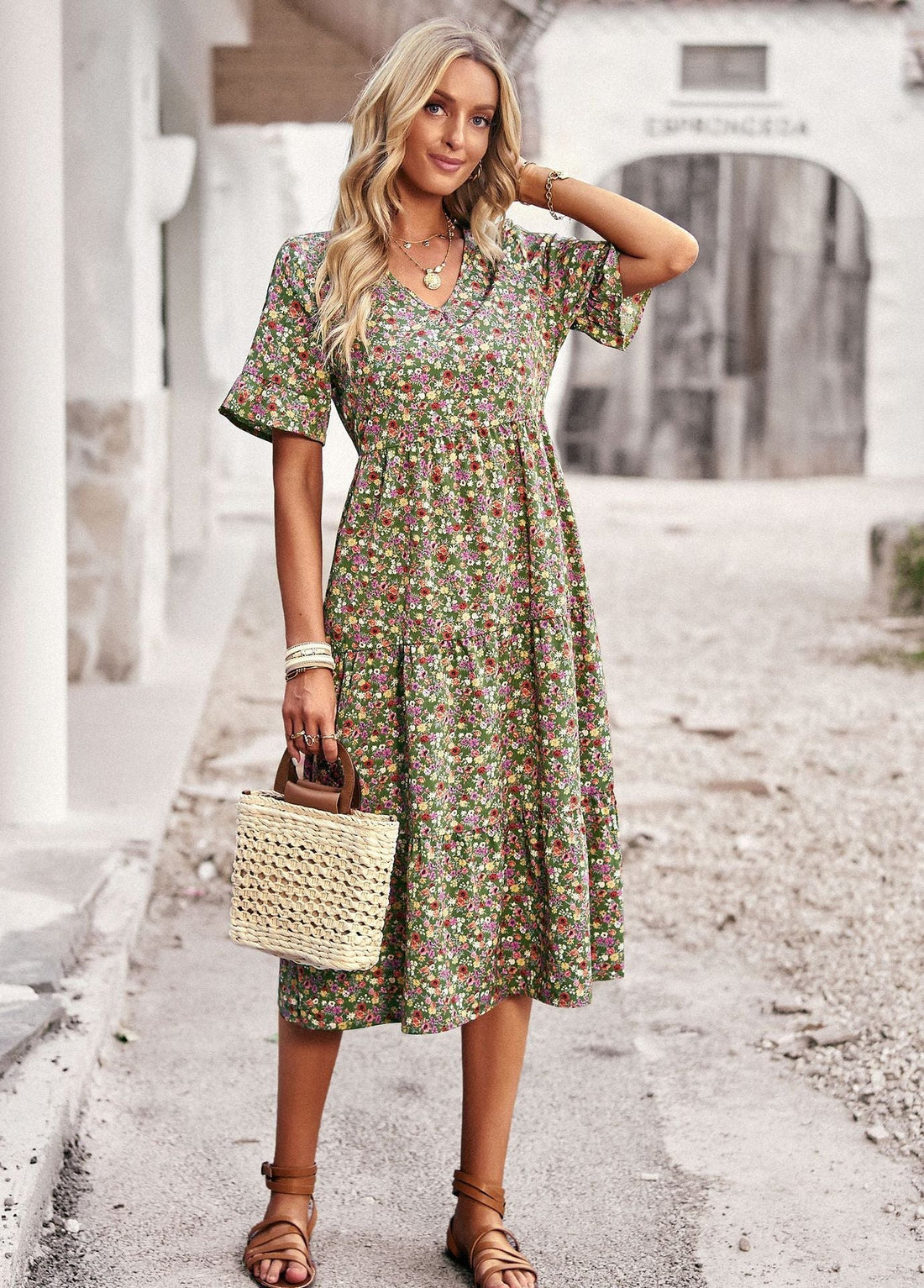 Karly - Angenehmes Midikleid mit floralen Mustern für Damen