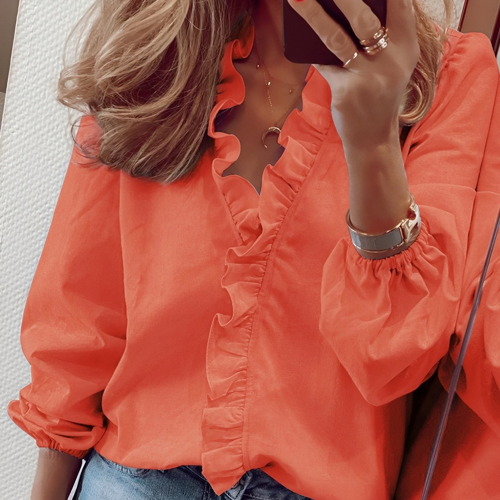 Martha - Elegante Bluse mit Rüschen und V-Ausschnitt für Frauen
