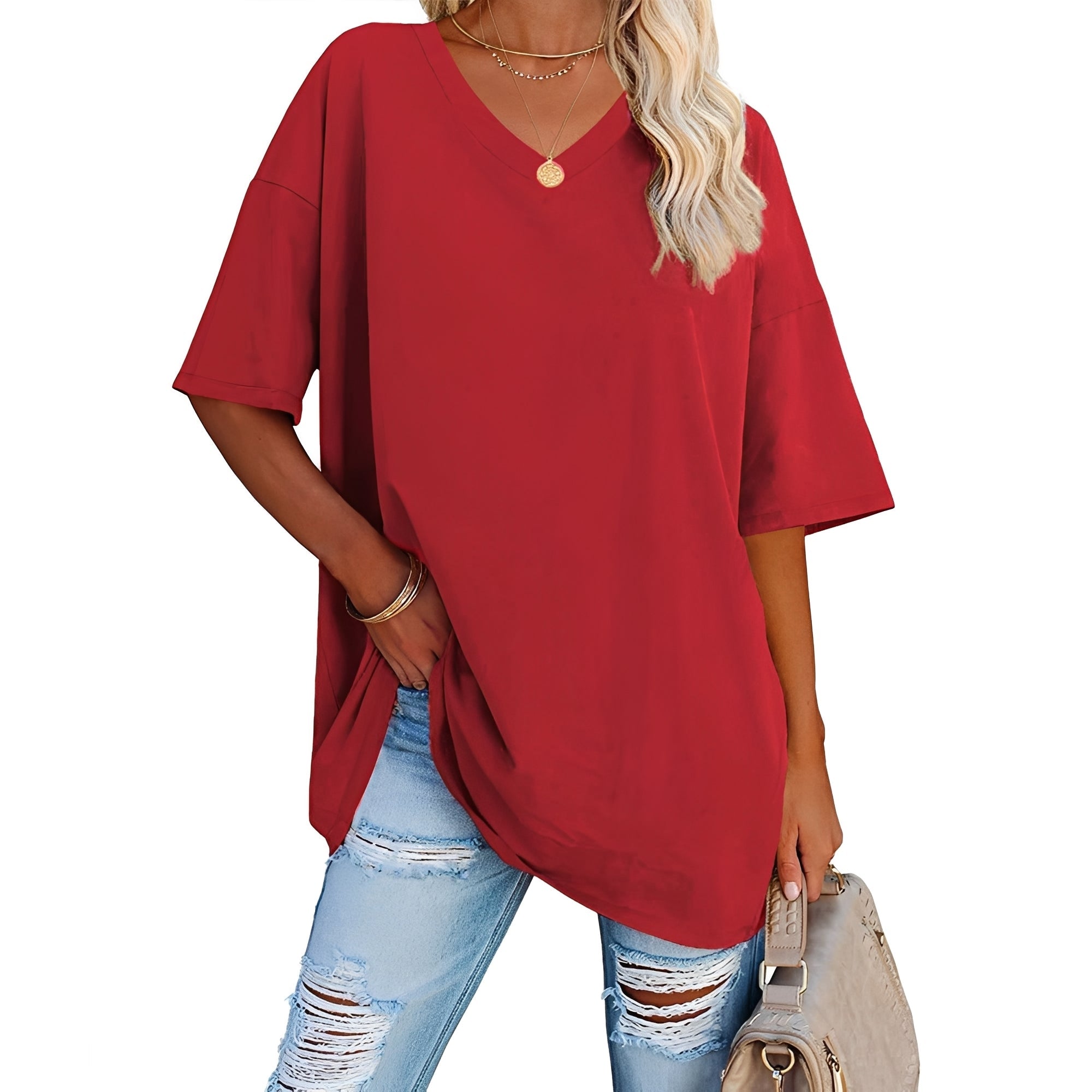 Caroline - Damen-Shirt mit lockerem Schnitt und V-Ausschnitt