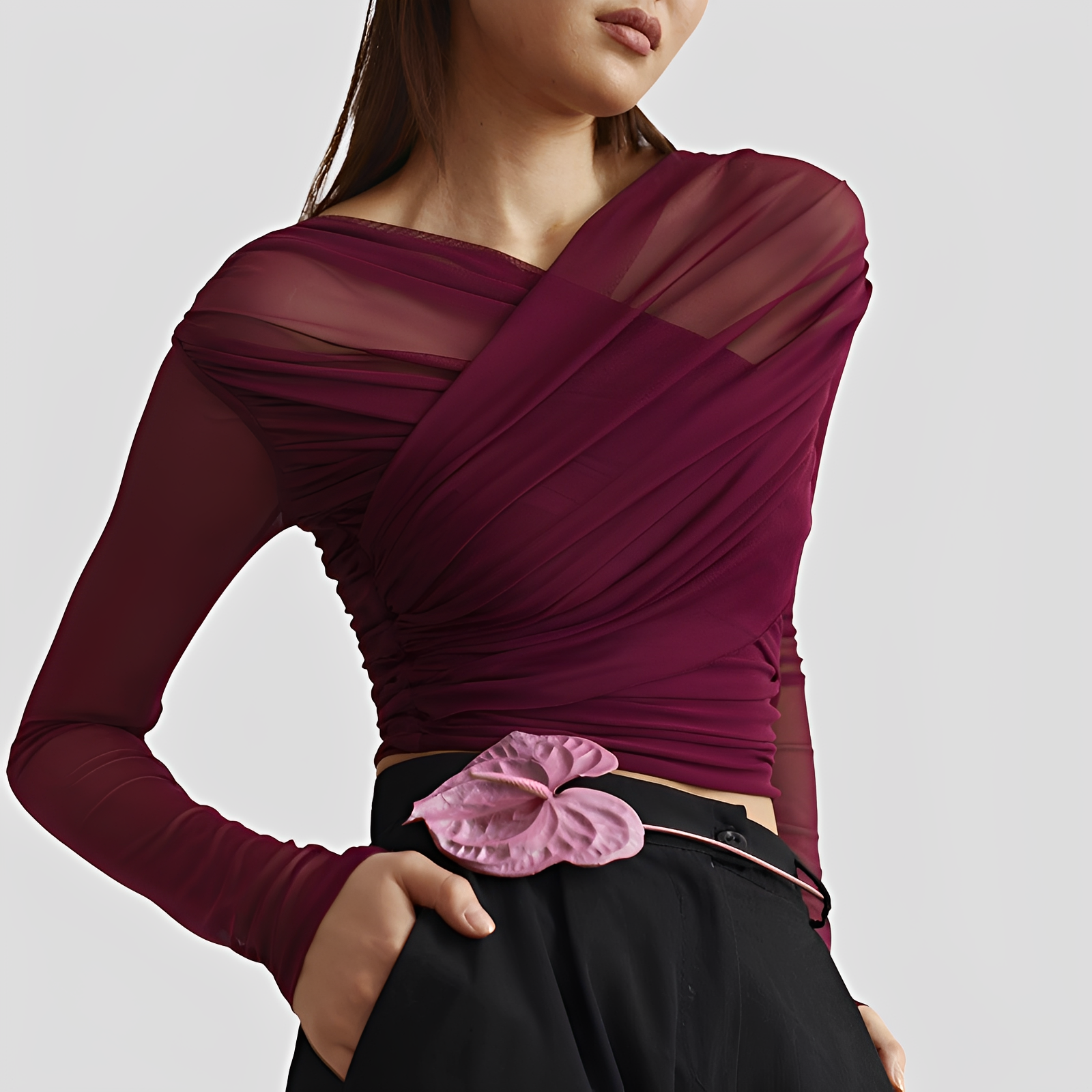 Cara - Schicke Bluse mit langen Ärmeln und Raffungen