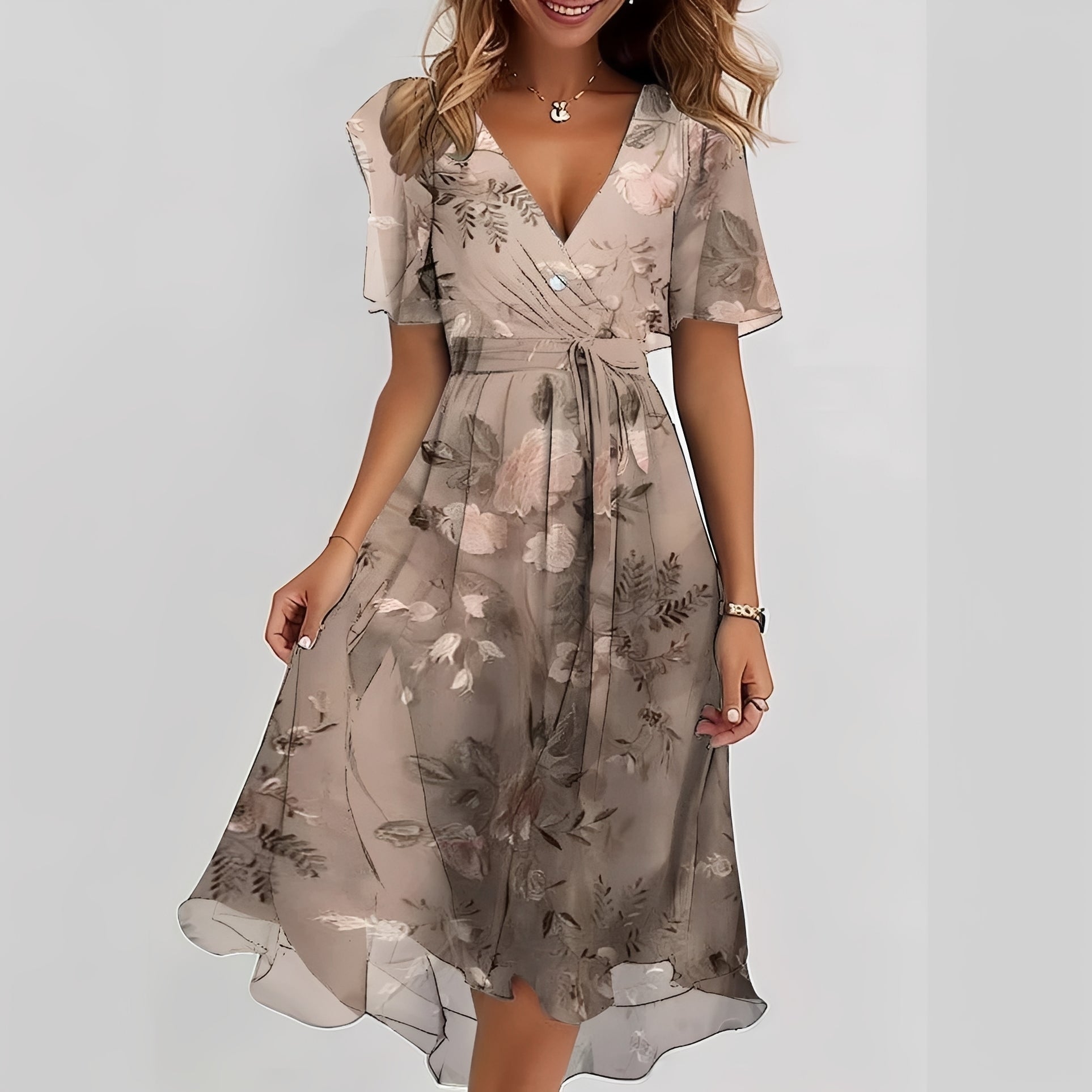 Gemma - Damen-Midikleid mit geschmackvollen kurzen Ärmeln