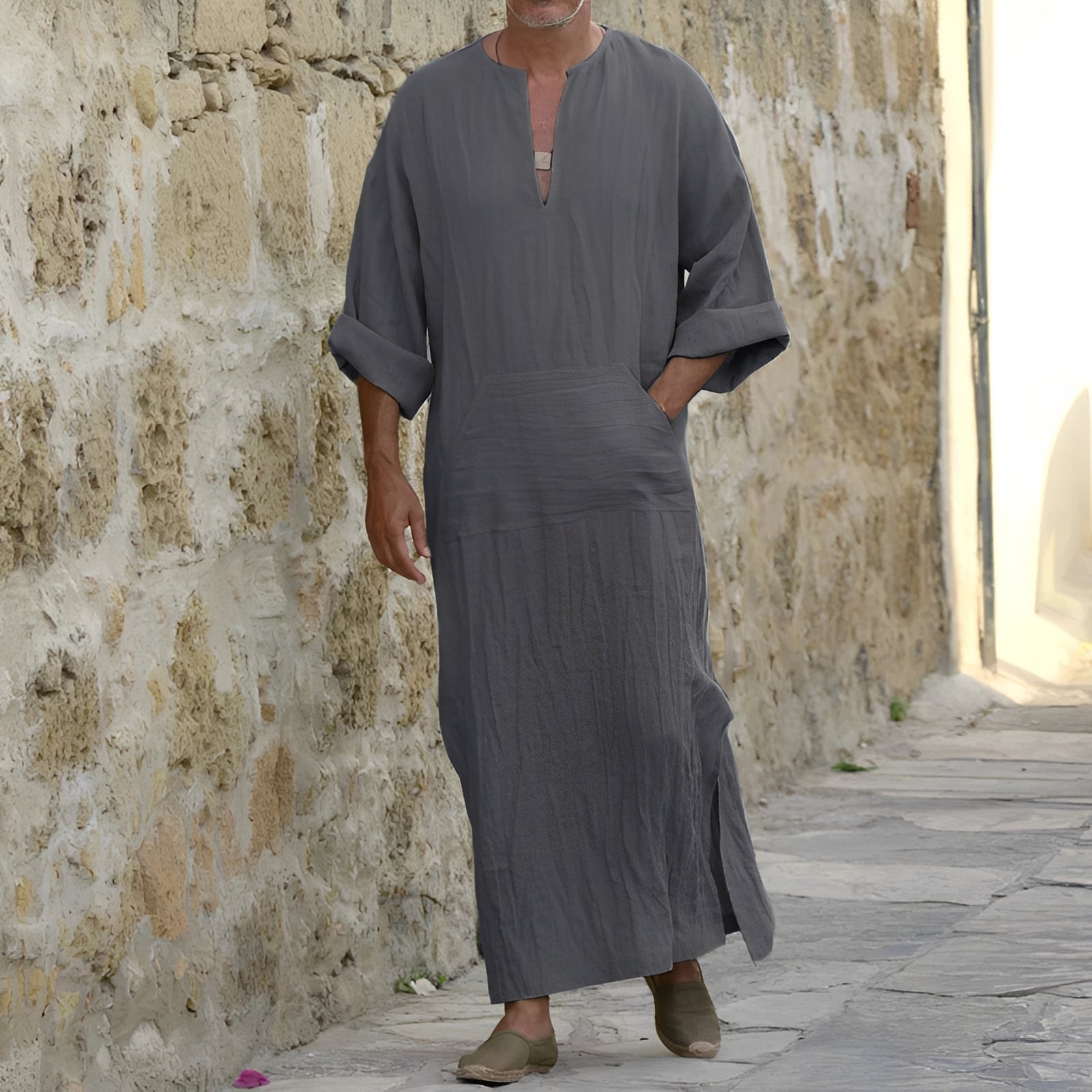 Josiah - Langes, einfaches Herrenhemdkleid mit Schlitz
