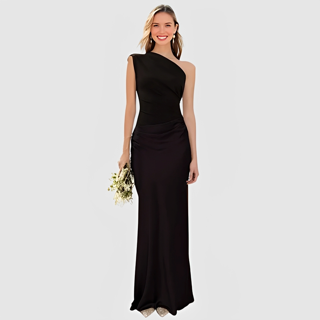 Tara – Stilvolles Kleid mit asymmetrischem Kragen und geradem Rock