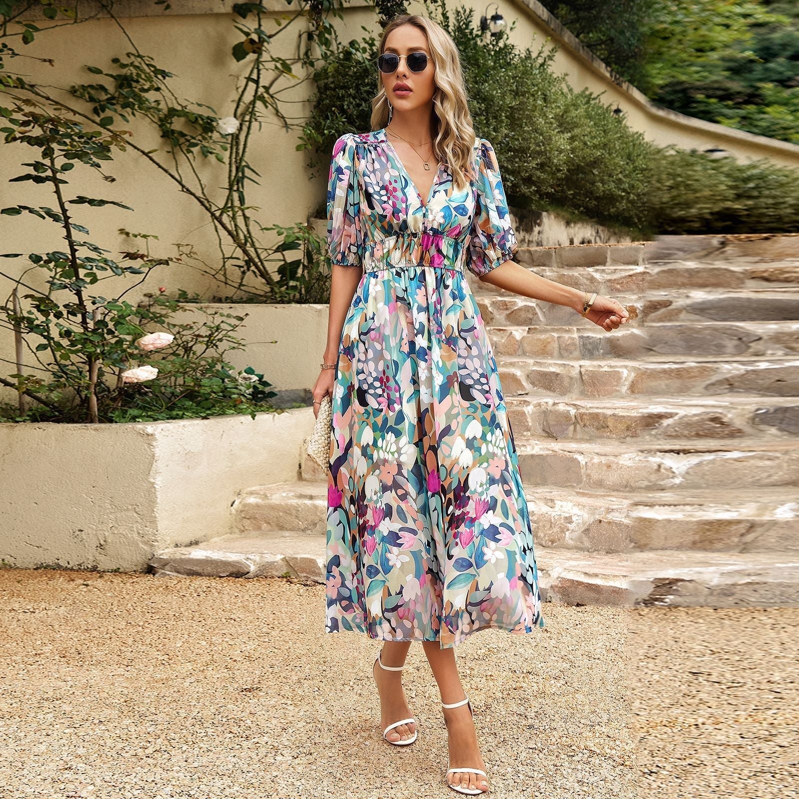 Isobel - Stilvolles Midikleid mit floralem Muster für Damen