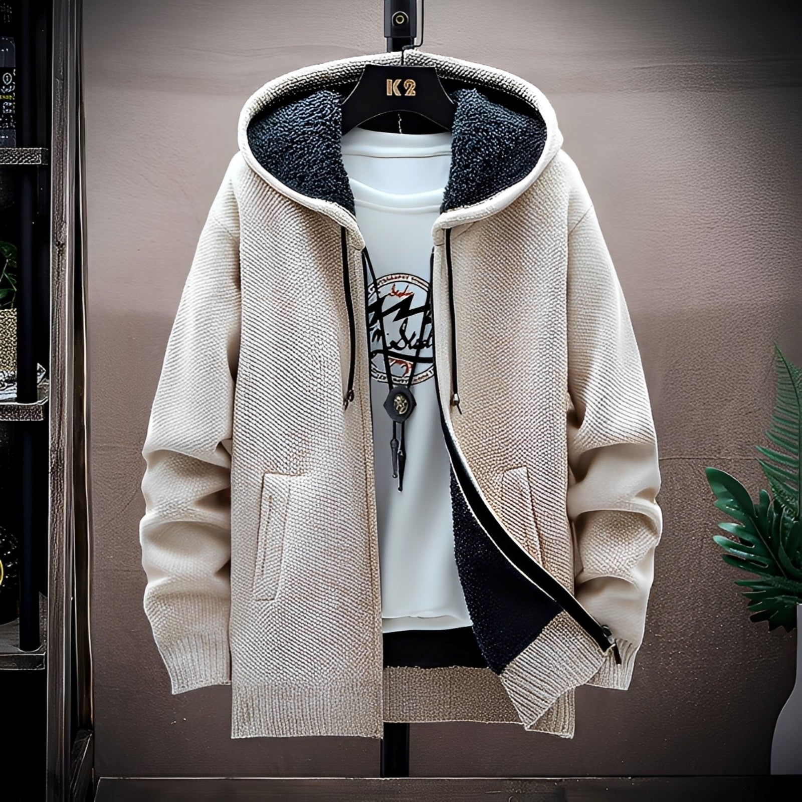 Roni - Herren-Strickkapuzenpullover mit Fleecefutter im modernen Stil