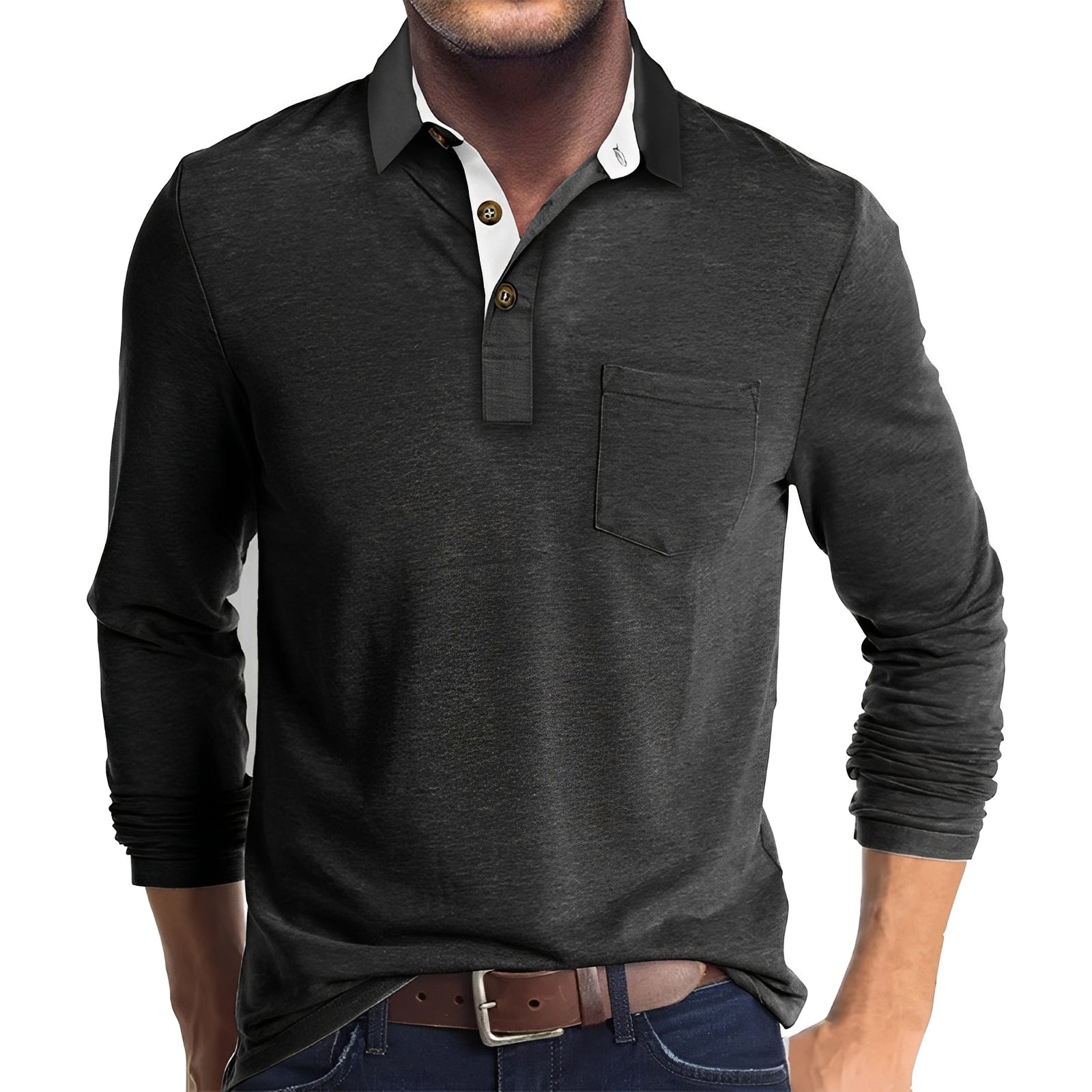 Marty - Locker geschnittenes Langarm-Poloshirt für Herren