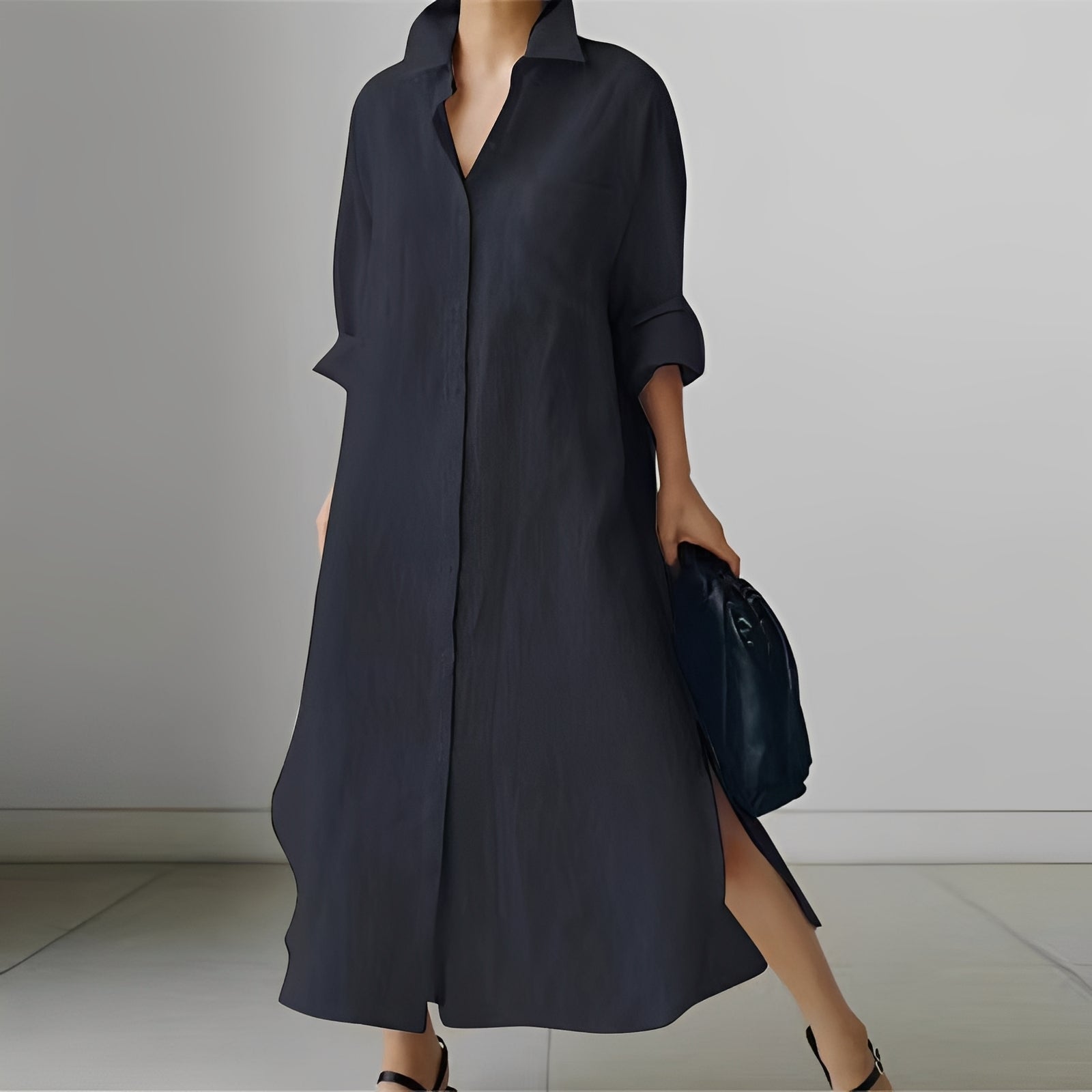 Nancy - Midi-Kleid im Hemd-Stil mit Schlitz für Frauen