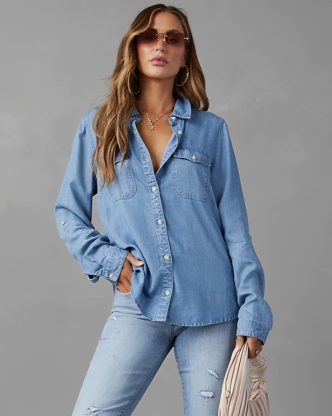 Rachel - Klassisches Damen-Jeanshemd mit langen Ärmeln