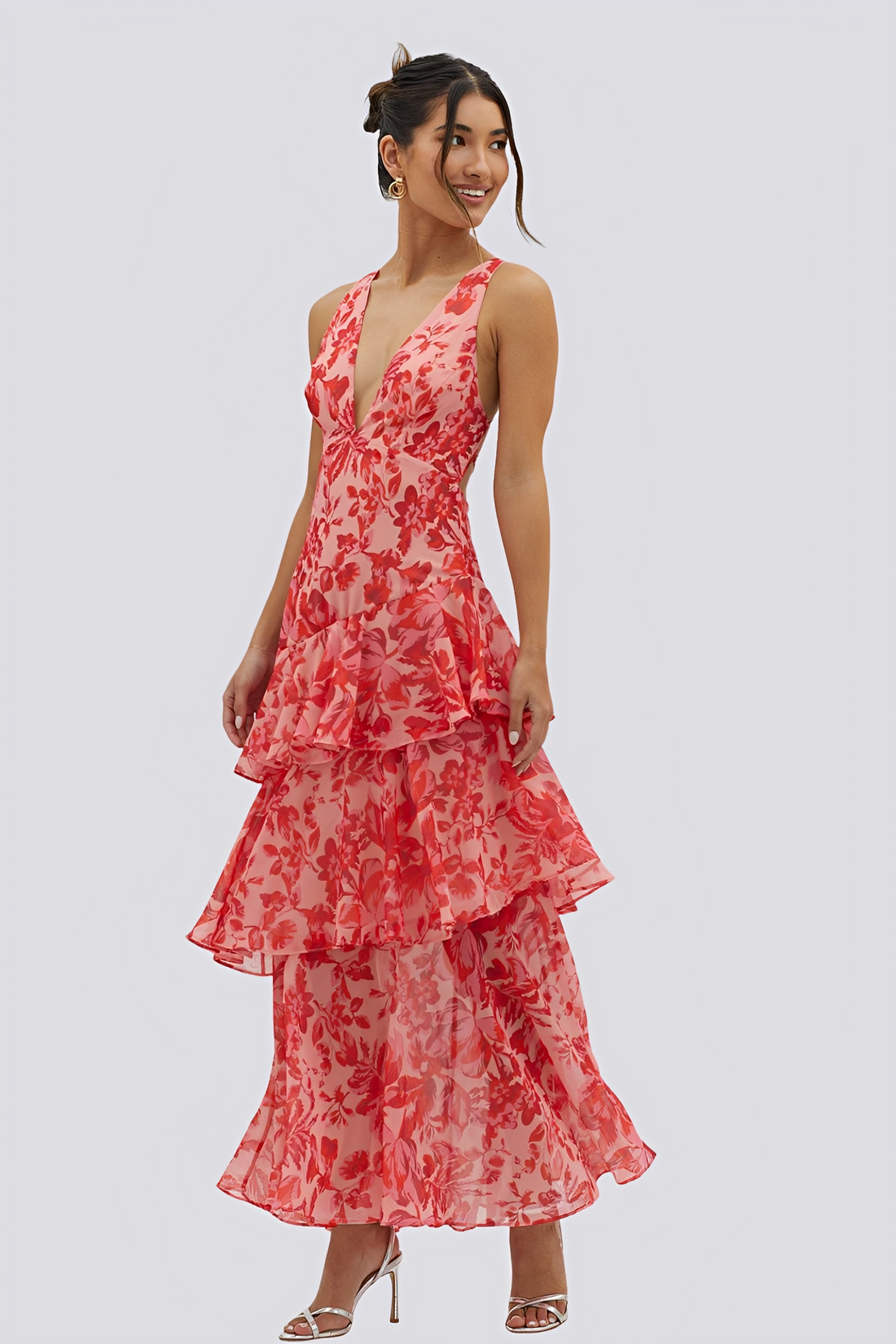 Hazel - Damen Maxikleid mit Blumenmuster und offenem Rücken
