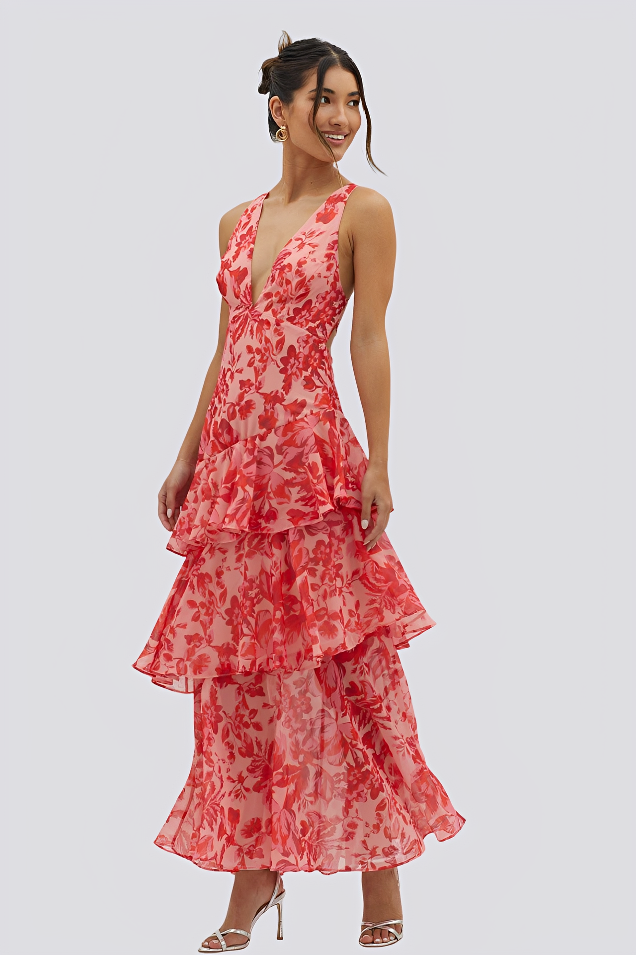 Hazel - Damen Maxikleid mit Blumenmuster und offenem Rücken