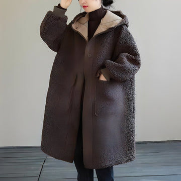 Sophie - Damen-Kunstfellmantel in Oversize mit Kapuze