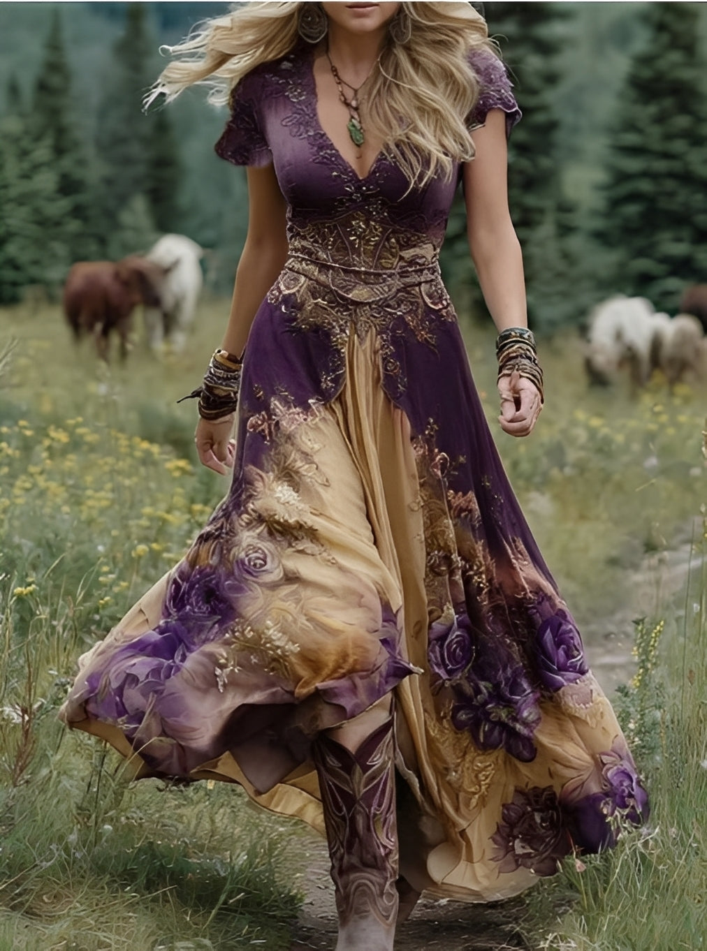 Erica - Elegantes langes Kleid mit floralem Muster für Frauen