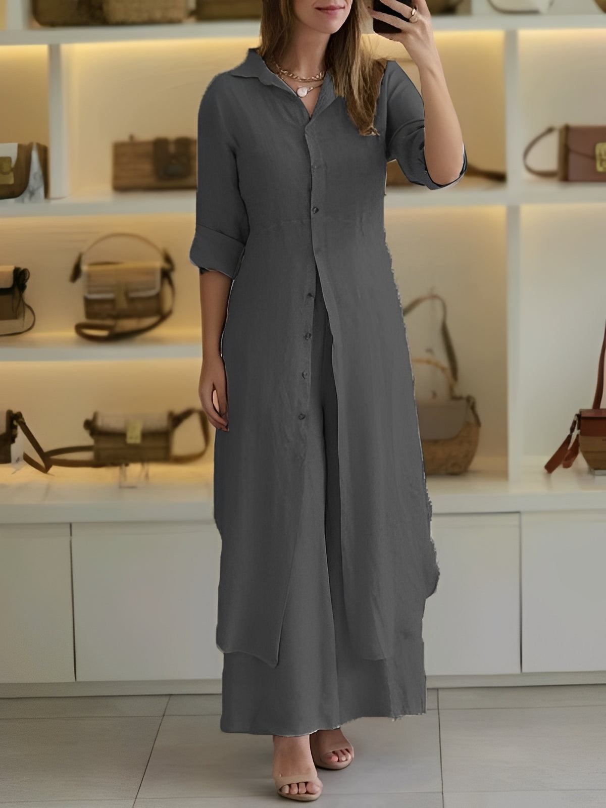Telsa - Elegantes Damen-Zweiteiler-Set mit langem Hemd