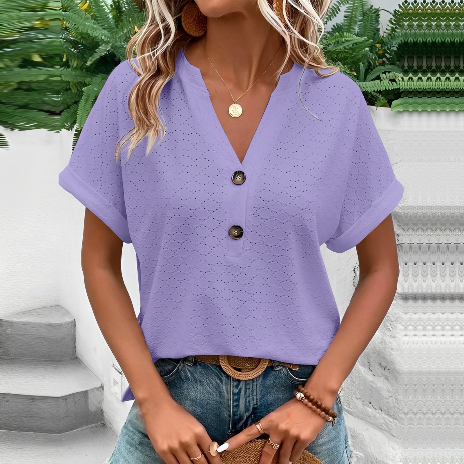 Jennifer - Elegantes Kurzarm-Top mit Knöpfen für Damen