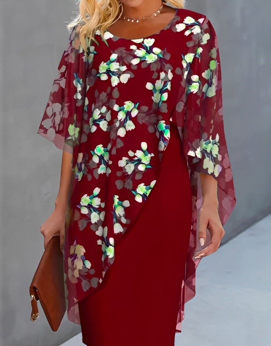 Melanie - Schickes Chiffonkleid mit Blumenschmuck für Damen