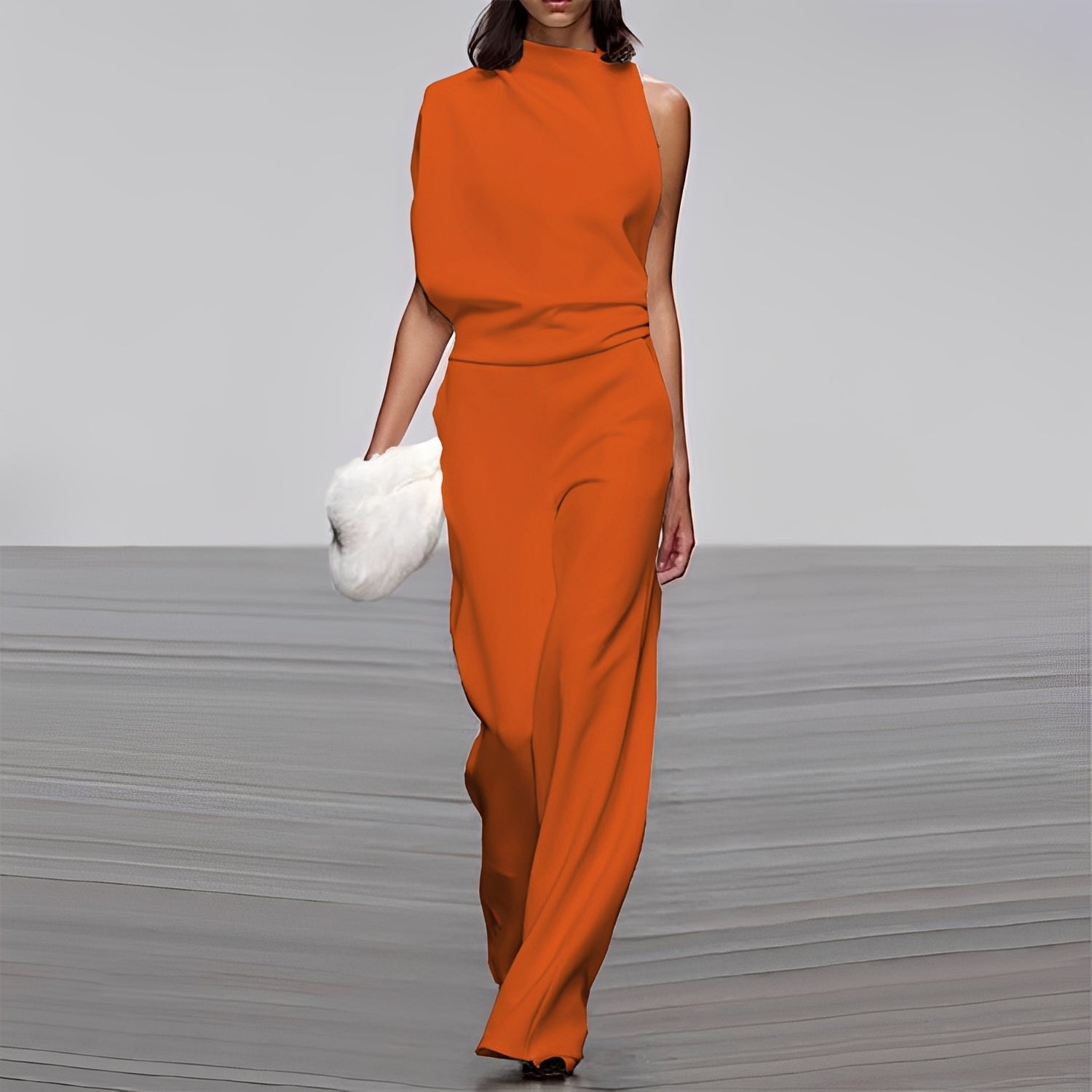 Lucie - Stilvoller, glänzender Ein-Schulter-Jumpsuit für Damen