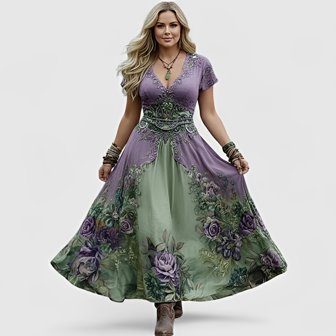 Lella – Elegantes Kleid mit Bestickungen und V-Ausschnitt