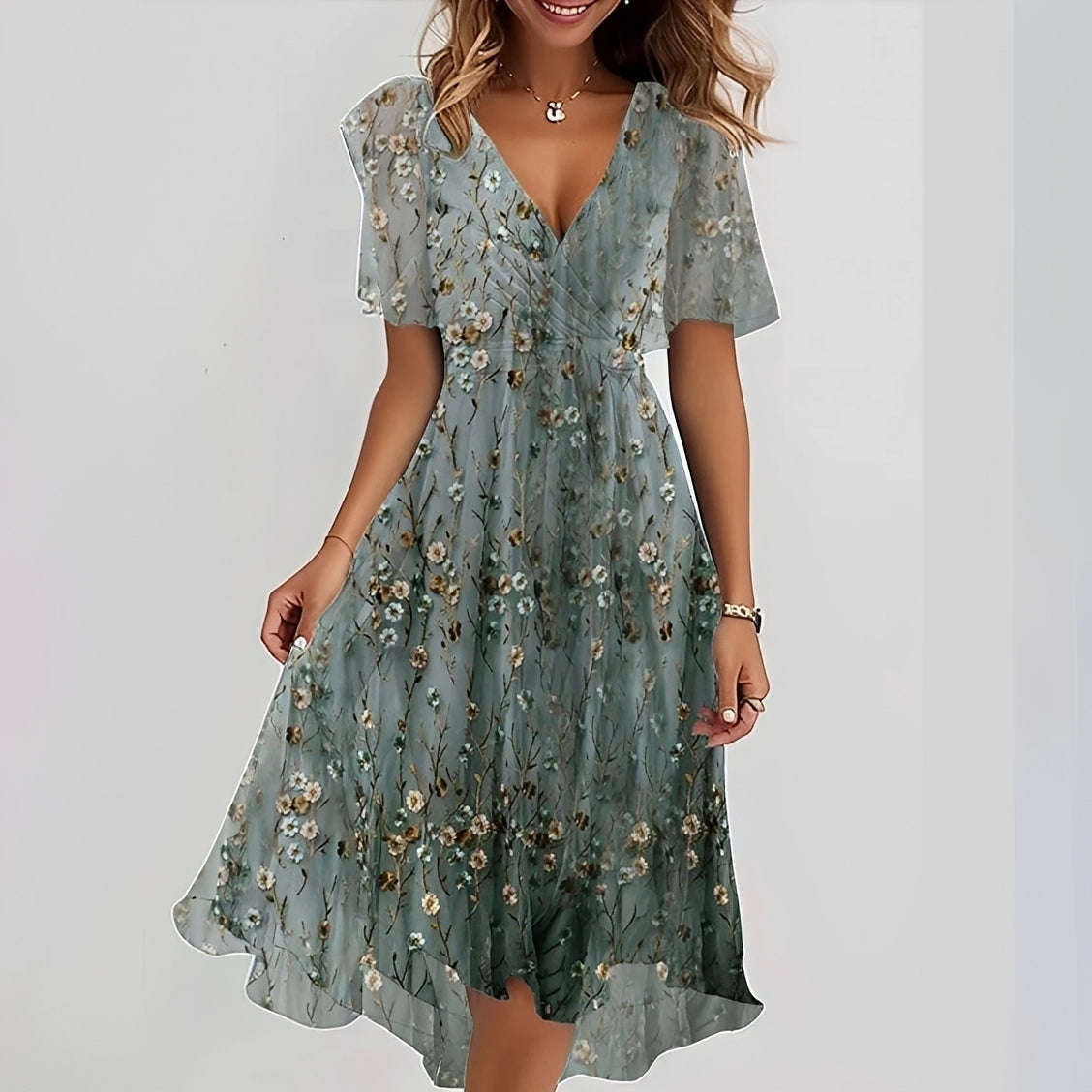 Gemma - Damen-Midikleid mit geschmackvollen kurzen Ärmeln