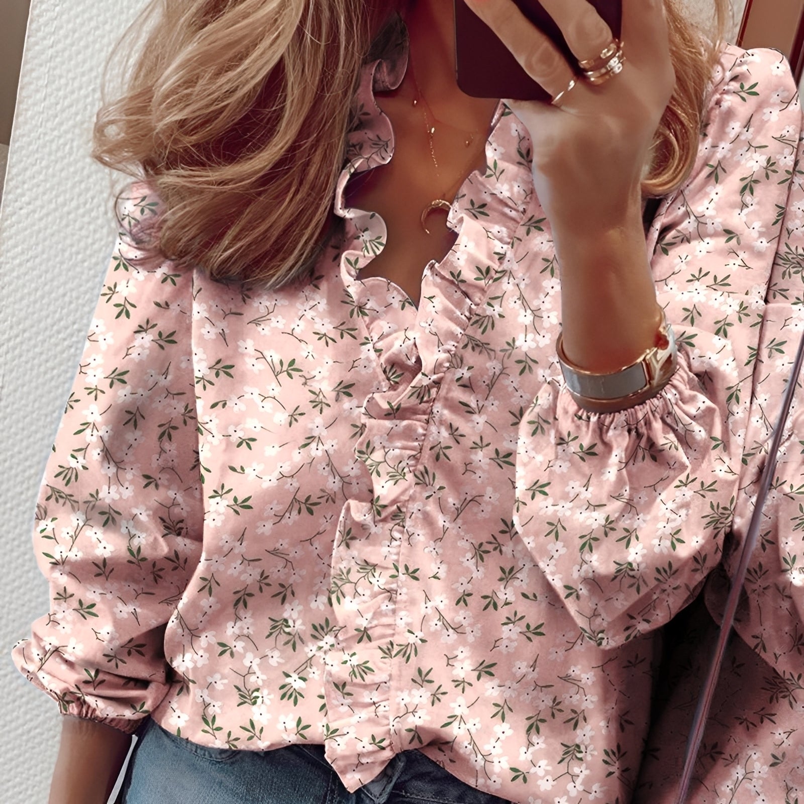 Martha - Elegante Bluse mit Rüschen und V-Ausschnitt für Frauen