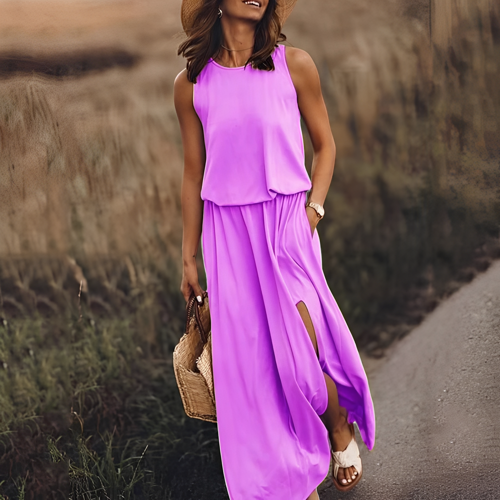 Agnes - Gemütliches, ärmelloses Damen-Maxikleid