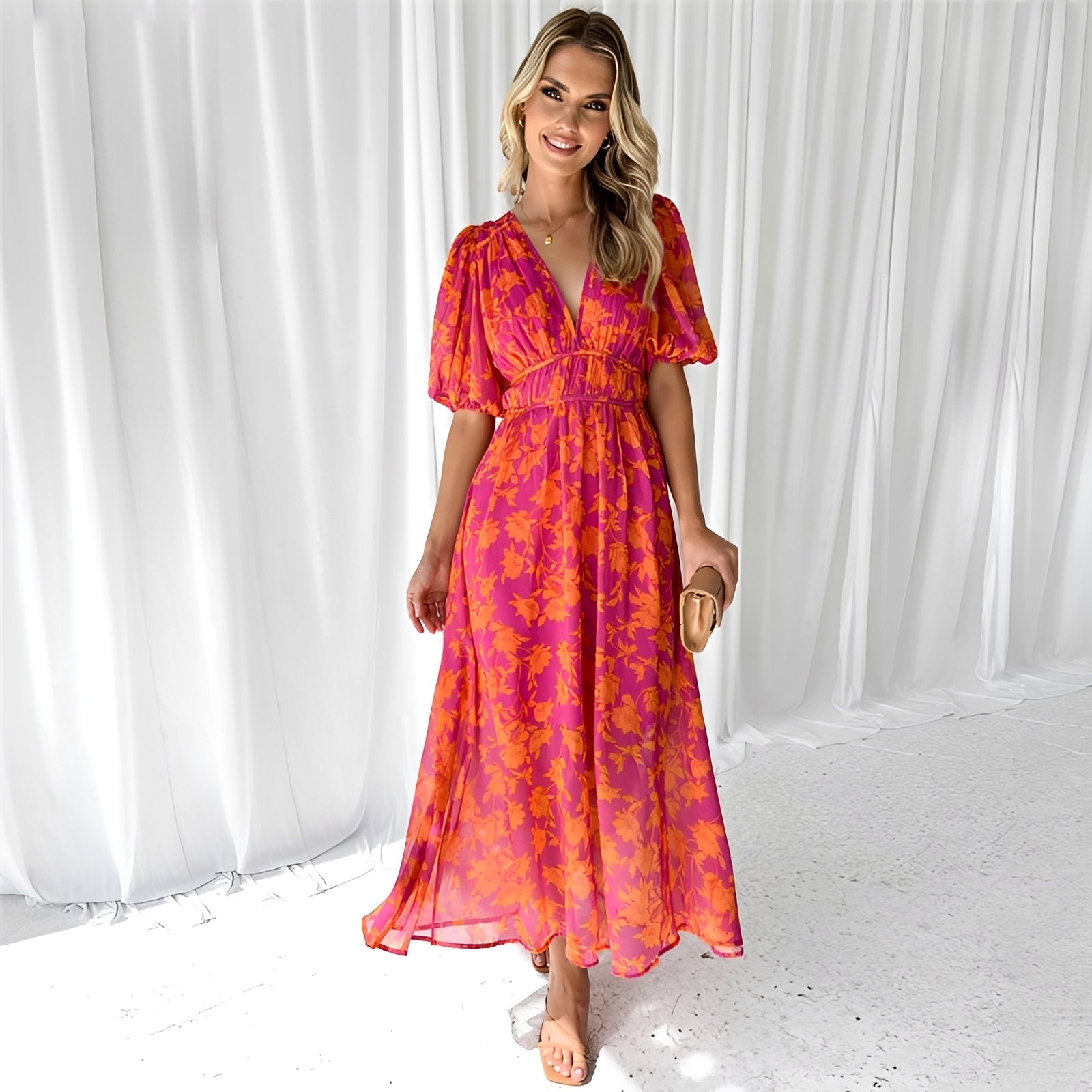 Louisa - Blumenmuster, komfortables Midikleid