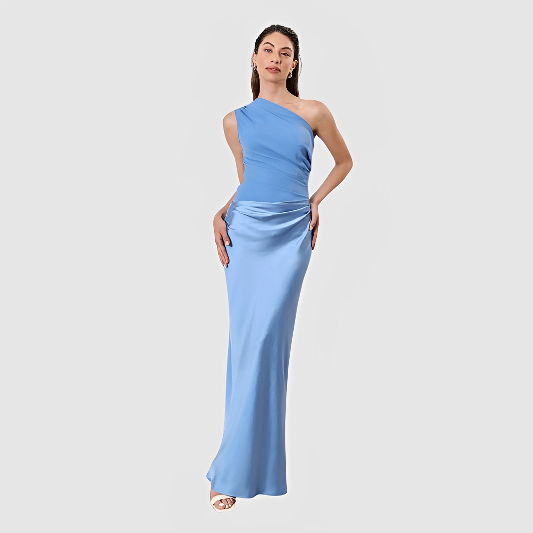 Tara – Stilvolles Kleid mit asymmetrischem Kragen und geradem Rock
