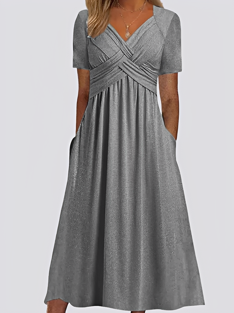 Salma - Lockeres Damen-Midikleid mit femininem Flair und kurzen Ärmeln