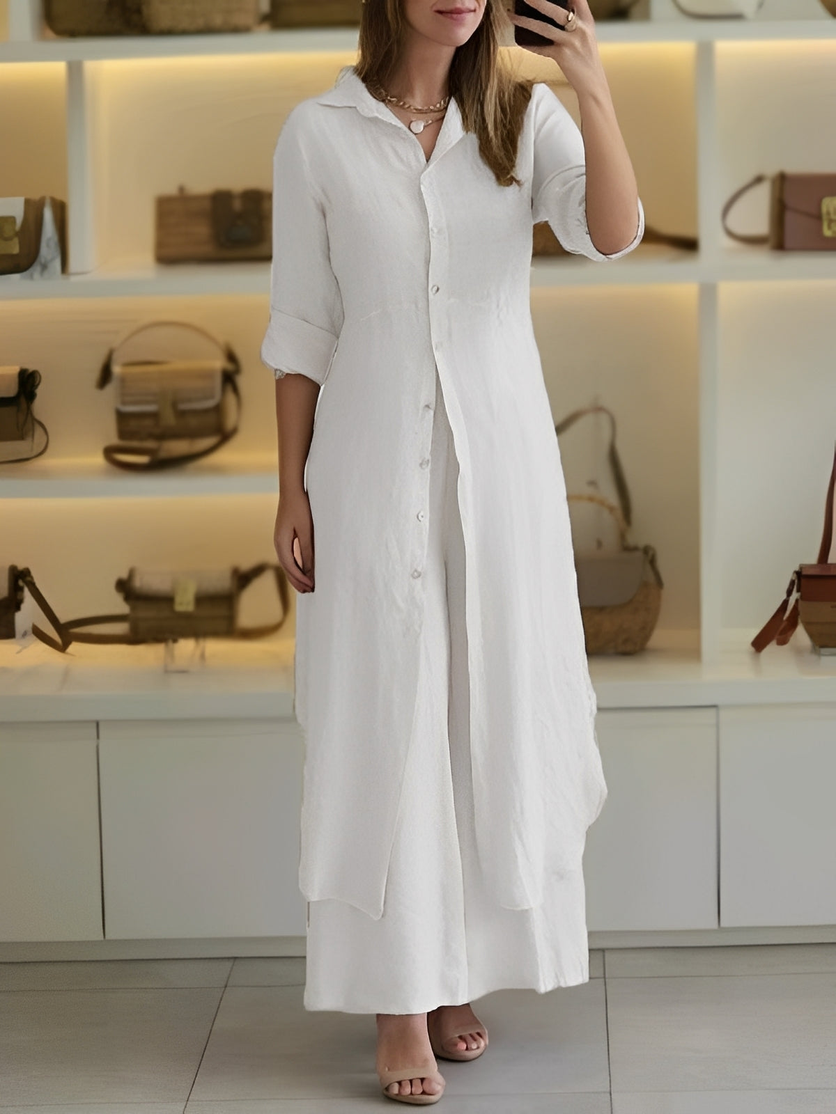 Telsa - Elegantes Damen-Zweiteiler-Set mit langem Hemd