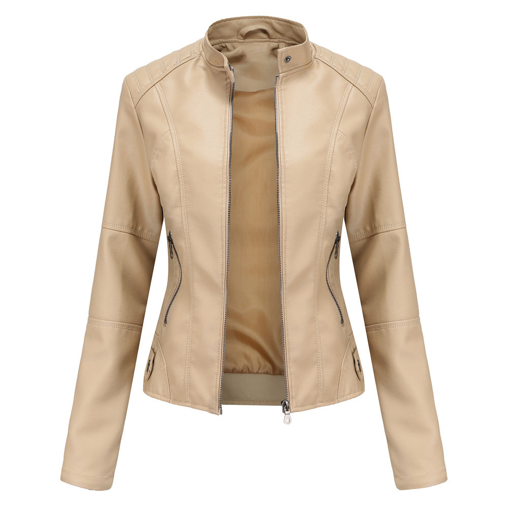 Claudia – Biker-Lederjacke mit Stehkragen