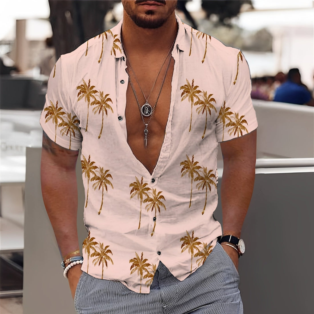 Hector - Elegantes Hemd für Männer mit Palmenmuster
