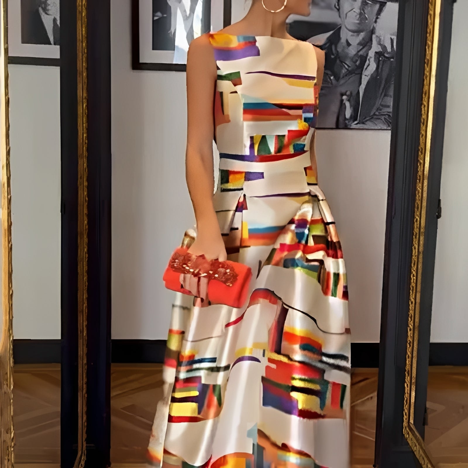 Louisa - Stilvolles Maxikleid mit geometrischem Muster für Damen