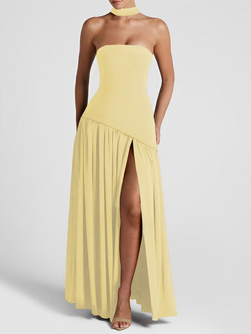 Georgia - Stilvolles schulterfreies Kleid mit hohem Schlitz für Damen