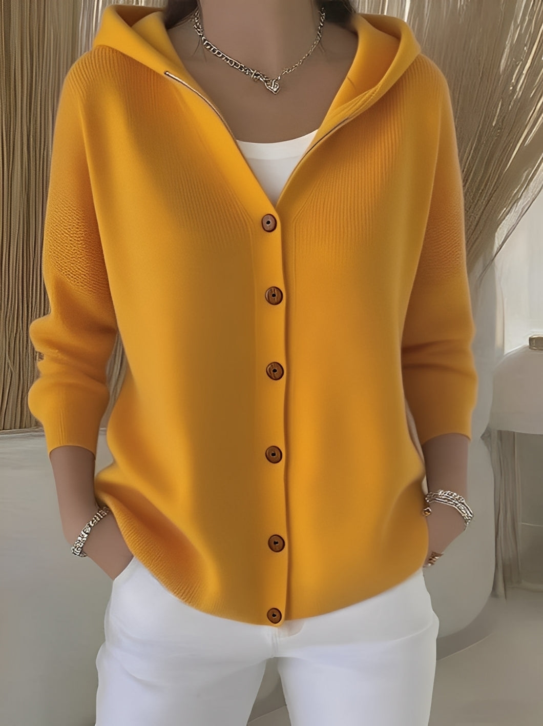 Ryanne - Bequeme Langarm-Kapuzen-Strickjacke für Damen