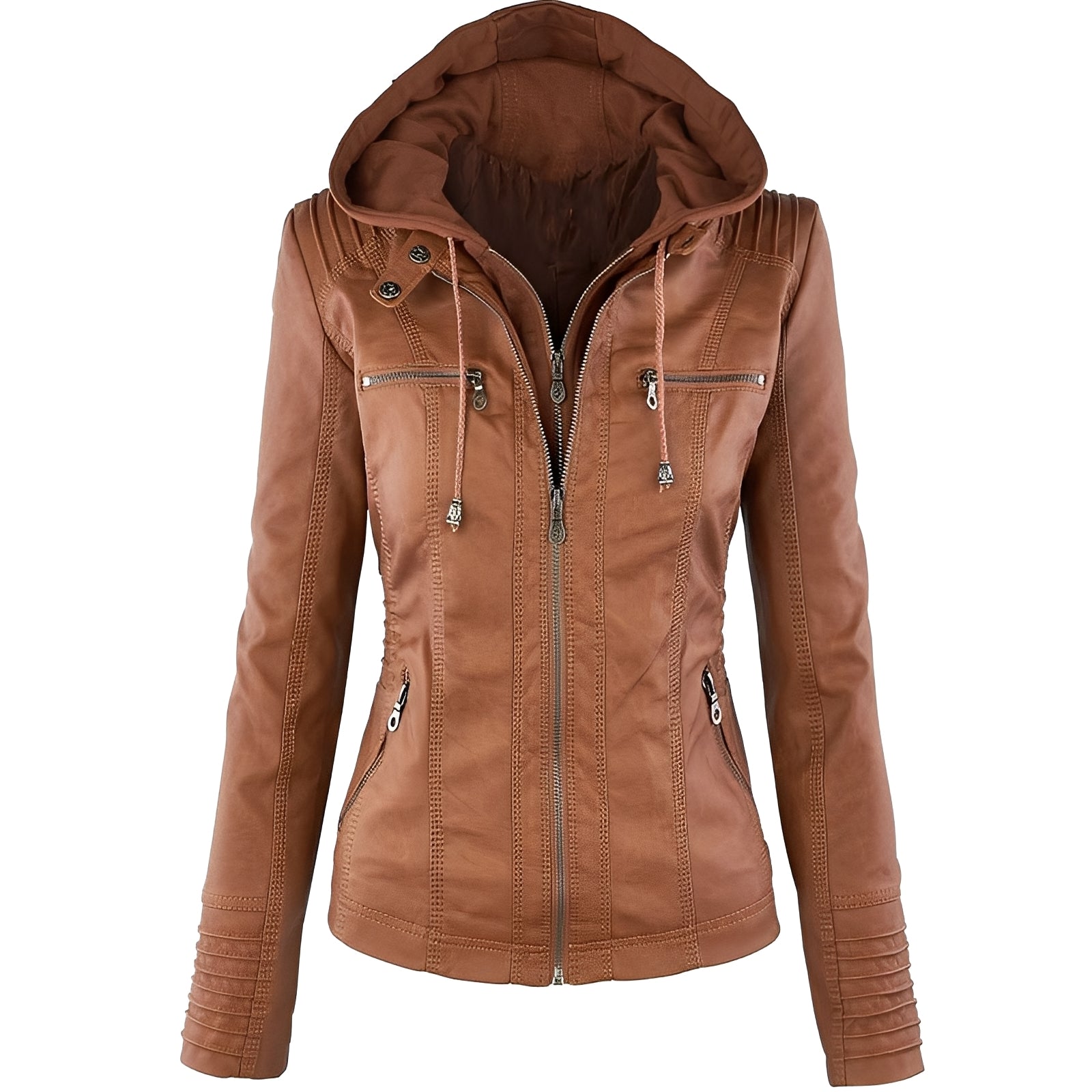 Janene - Bequeme, wetterfeste Lederjacke mit Kapuze für Damen