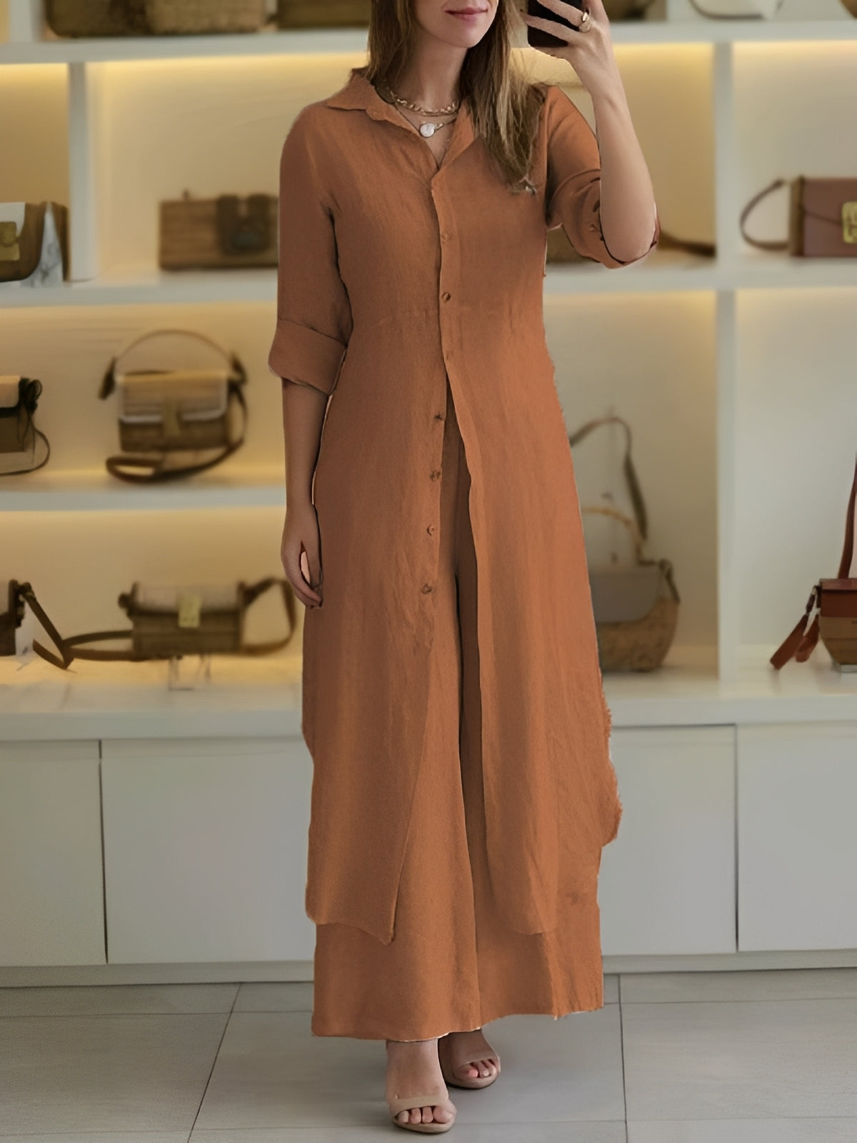 Telsa - Elegantes Damen-Zweiteiler-Set mit langem Hemd