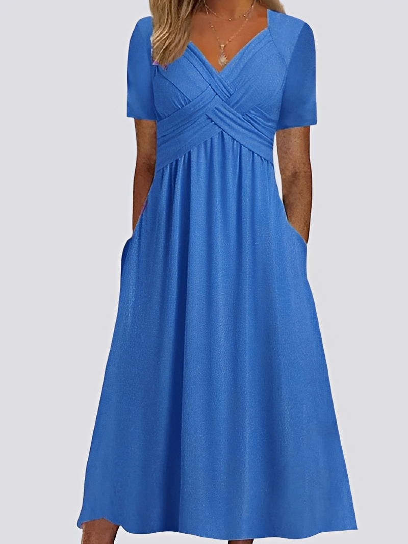 Salma - Lockeres Damen-Midikleid mit femininem Flair und kurzen Ärmeln