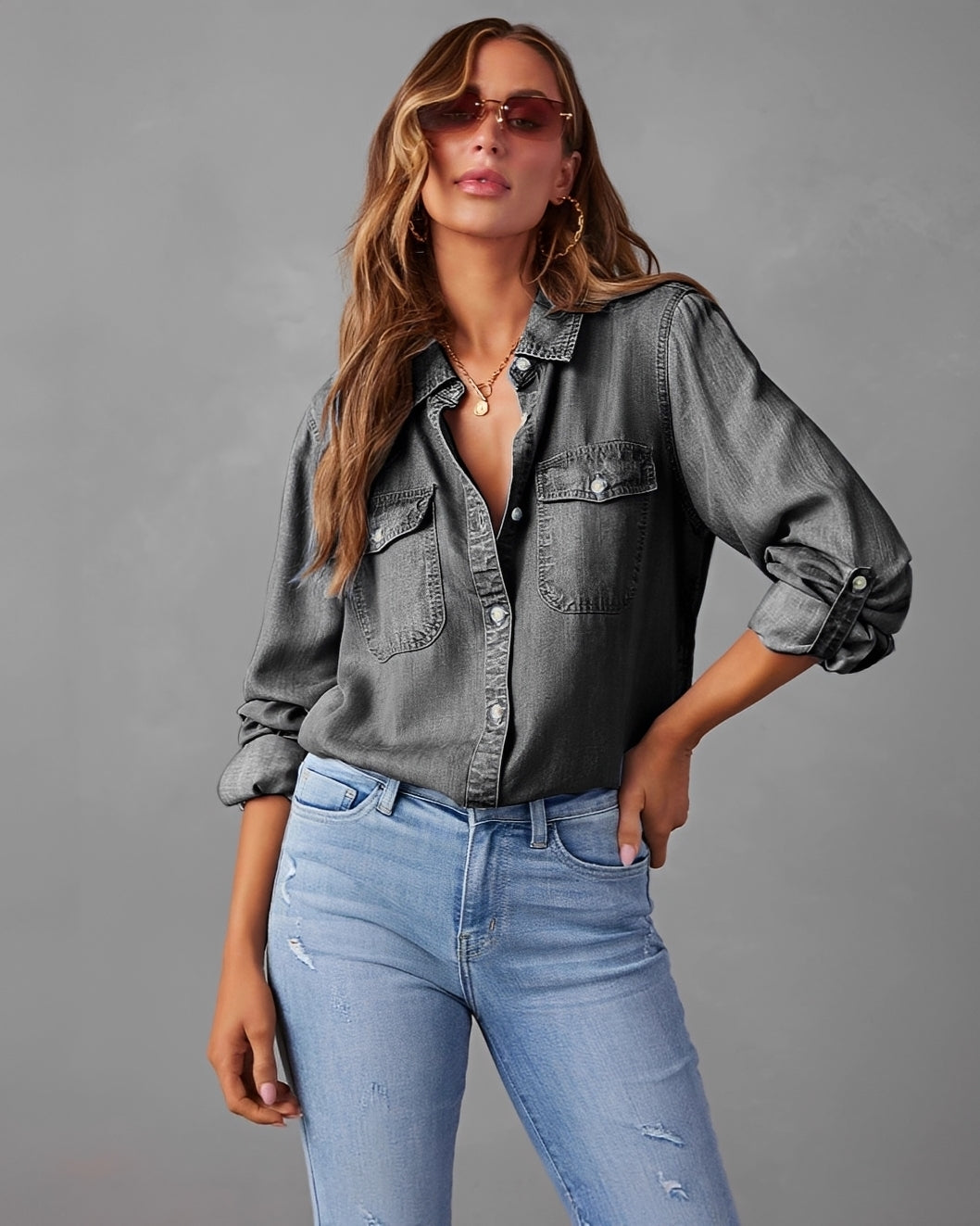 Rachel - Klassisches Damen-Jeanshemd mit langen Ärmeln